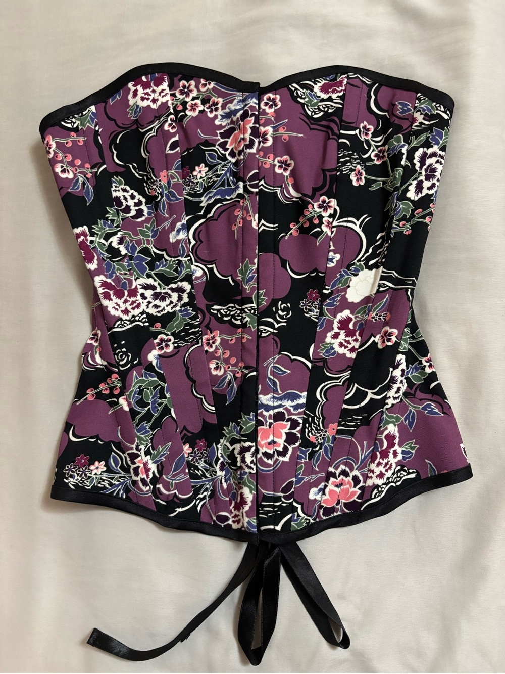 Charlotte Russe Purple and Black Floral Strapless Corset Top